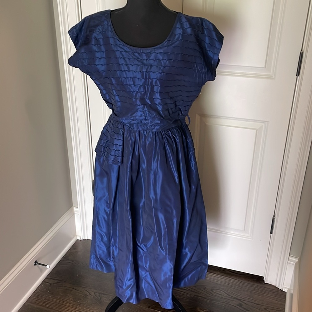True Vintage 50s Midnight Blue Taffeta Dress Approx Size L Viva Las Vegas